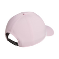 The Adidas Mens Tour Five-Panel Hat in pink features a black snapback closure, a curved brim, and breathable performance fabric—making it a stylish golf hat from Adidas.