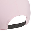 Close-up of the back of the Adidas Mens Tour Five-Panel Hat in pink, a breathable cap with an adjustable black plastic strap for a custom fit.