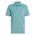 The Adidas Mens Ultimate365 Bunker Polo Shirt in Pure Teal features a subtle white speckled pattern, button-up collar, chest logo, and moisture-wicking fabric to keep you cool on the course. Displayed on a white background.