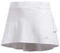 The Adidas Junior Golf Ruffled Girls Skort in white features a fitted waistband, layered right-side design, and subtle logo—an ideal girls golf skort for junior golf wardrobes.