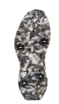 The image displays the sole of the Adidas S2G 2024 Mens Golf Shoes, featuring a camouflage pattern and rubber studs for turf or grass traction. These spikeless Adidas shoes are ideal for any mens golf shoe collection.