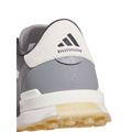Close-up of the Adidas S2G 24 BOA Men’s Golf Shoes in Carbon/Chalk White/Grey Three, showing a black Adidas logo on the heel, translucent textured sole, and secure BOA Fit System.