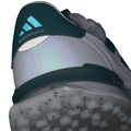 Close-up of the heel and sole of the Adidas S2G 24 Men’s Golf Shoes in Cloud White, Wonder Silver, and Silver Pebble, showing the Adidas logo and textured grip on the white spikeless outsole.