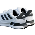 The Adidas S2G BOA 24 Wide Spikeless Mens Golf Shoes in Cloud White/Core Black feature black stripes and heel details, shown from the back and side on a white background. Designed by Adidas for a comfortable, wide fit.