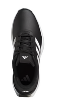 Top view of a right black Adidas S2G Men's 24 golf shoe, showcasing the laces and sleek design