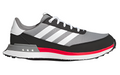 The Adidas S2G SL 24 Wide Golf Shoes feature a gray upper, black toe and sides, white laces, signature Adidas stripes, red midsole detail, and a black-and-white sole—ideal wide golf sneakers from Adidas.