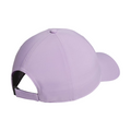 The Adidas Womens Tour Badge Cap in light purple is shown from the back and side, highlighting its curved brim, adjustable strap with black buckle, and moisture-wicking design against a plain white background.