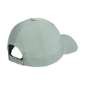 The Adidas Womens Tour Badge Cap in light green features a curved brim and adjustable strap with black buckle, crafted from smooth, moisture-wicking fabric for comfort and sun protection on the course.