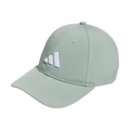 The Adidas Women's Tour Badge Cap in light green features a curved brim, white Adidas logo, sun protection, and moisture-wicking comfort