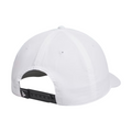 The Adidas Tour Snapback Golf Cap in white is shown from the back, highlighting a black adjustable snapback strap and a small white logo on the left—ideal for Adidas fans seeking style and comfort.