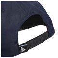 Close-up of the back of the Adidas Tour Snapback Golf Cap in navy blue, showing a black adjustable snapback strap and a small white Adidas logo on the side.