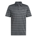 The Adidas Two-Colour Striped Mens Polo Shirt features short sleeves, a collar with three buttons, and the iconic Adidas logo on the left chest—perfect for stylish comfort on the golf course.