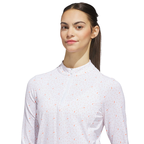 Adidas Ultimate365 Printed Quarter-Zip Women's Polo Shirt | White/Pink