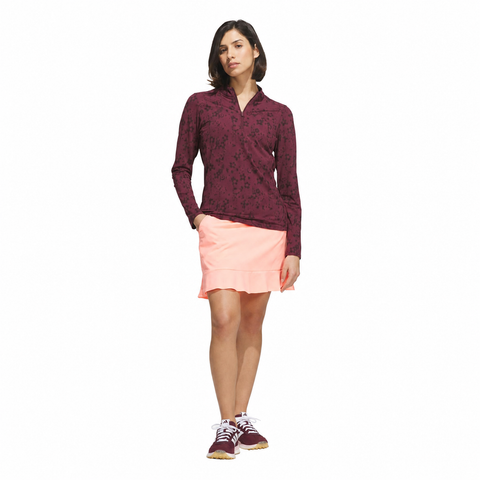 Adidas Ultimate365 Printed Quarter-Zip Women's Pullover Maroon - full model view on white