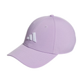 The Adidas Womens Tour Badge Cap is a light purple golf hat with a curved brim, moisture-wicking fabric, and an embroidered white Adidas logo on the front, shown on a white background.