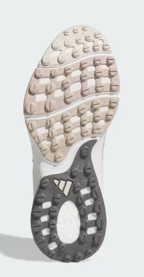 Close-up of a shoe sole with Adidas logo on a white background