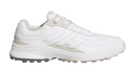 White Adidas sneaker with a gray sole on a white background
