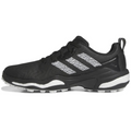 Side view of Adidas CodeChaos 25 Golf Shoes, black with white textured stripes, Boost midsole, breathable mesh upper, spikeless outsole for grip.