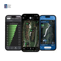 Three smartphones show Arccos Smart Sensors Gen 4 Green apps: the left displays a shot distance bar chart, the center features AI GPS rangefinder with auto shot tracking, and the right shows detailed course stats using Arccos Smart Sensors.