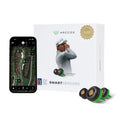 The Arccos Smart Sensors Gen 4 Green box by Arccos shows a golfer, three sensors, and a smartphone screen with golf stats, highlighting its AI-powered GPS rangefinder for automatic shot tracking during play.