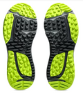 The Asics Gel Kayano Ace 2 Men's Golf Shoes feature rugged black soles with vivid yellow-green accents on the toes, heels, and mid-foot for improved grip and traction.