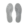 Two grey shoe soles with a hexagonal tread and circular logo in the center, shown side by side—these are Asics Japan S Mens Golf Shoes, perfect spikeless golf shoes from Asics for stylish players in New Zealand.