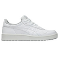 The Asics Japan S Womens Golf Shoes are white low-top sneakers inspired by retro golf shoes, featuring a textured sole, lace-up closure, and subtle stitched side detail, shown against a plain white background.