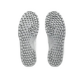A pair of Asics Japan S Womens Golf Shoes in light gray are shown side by side on a white background, featuring hexagonal tread patterns and circular designs near the center of the soles.