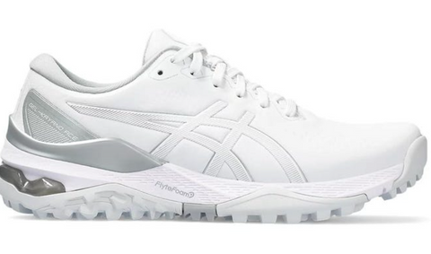 Side view of the Asics Womens Gel Kayano Ace Golf Shoes - White/Pure Silver - 