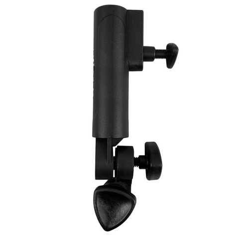 The Axglo Adjustable Umbrella Holder by Axglo is a black, adjustable clamp with two screws and a curved end, designed to securely attach umbrellas or accessories like a push cart umbrella holder to various surfaces.
