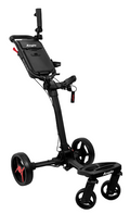 The Axglo Flip n' Go Pro Golf Trundler in Black/Red, featuring three wheels, a handlebar, and a storage compartment, is displayed on a white background.