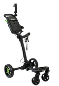 Black and green Axglo Flip N Go Pro Golf Trundler, extended, with 'Axglo' logo on top panel and lower frame. Green accents on wheel spokes and handle grip.