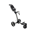 The Axglo Tri-360 V2 Golf Trundler by Axglo is shown in grey on a white background. Featuring a 360° swivel front wheel, ergonomic handle, scorecard holder, and foot brake, it delivers lightweight and smooth maneuverability on the course.