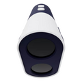 A close-up of the Blue Tees Series 1 Sport Rangefinder by Blue Tees, featuring dual lens openings and two white top buttons for slope-adjusted distance measurement, displayed against a plain white background.