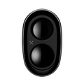 A black, oval-shaped wireless earbuds charging case with two compartments is shown open against a white background—showcasing the precision and style of the Blue Tees Series 4 Ultra Rangefinder by Blue Tees.