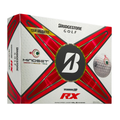 A box of Bridgestone Tour B RX Mindset Golf Balls features a bold red X, Mindset visual cues, Bridgestone branding, golf ball images, and text highlighting Tour Validated and Mindset.