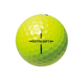 A yellow Bridgestone Extra Soft Golf Ball with dimples, a black alignment line, and “EXTRA SOFT” printed in black—perfect for golfers seeking soft balls that offer straight distance.