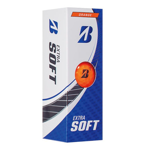 Bridgestone Extra Soft Golf Balls—designed for players seeking soft feel and straight distance—feature a blue and white box with an image of an orange ball and “ORANGE” on the top edge.