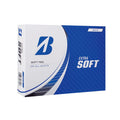 Blue and white box of Bridgestone Extra Soft Golf Balls by Bridgestone, featuring the brand logo and text promoting a soft feel, extra softness for every swing, and straight distance.