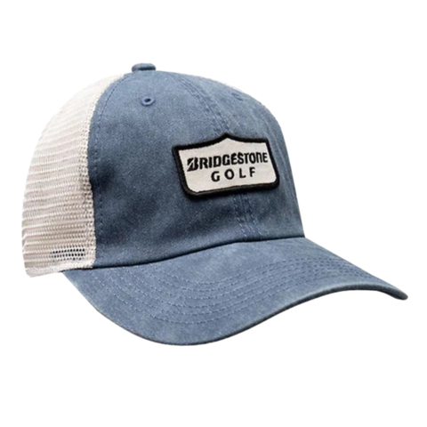 Blue Bridgestone Retro Trucker Cap with white mesh back.