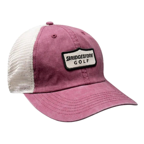 Maroon Bridgestone Retro Trucker Cap with white mesh back.