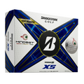 A box of Bridgestone Tour B XS MindSet Golf Balls features blue and gold accents, a bold B logo, golf ball images, and packaging that highlights Tour Validated performance with MindSet branding for tour-level spin.