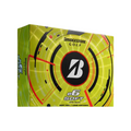 A box of Bridgestone e6 Soft Golf Balls in optic yellow features bold designs and the Bridgestone logo on a bright yellow background. Enjoy soft compression for improved feel on every shot.