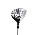 The Brosnan Dynasty Womens Package Golf Set by Brosnan features a silver and black driver with a reflective clubhead and visible branding, showcased on a white background—perfect for beginners seeking forgiving golf clubs.