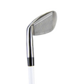 A close-up of the Brosnan Dynasty Womens Package Golf Set club by Brosnan, featuring a metallic head with horizontal grooves, displayed against a plain white background.