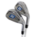 Two Brosnan Little Mate S7 Junior Golf Irons in blue, from the Tall package set, are displayed against a white background—ideal additions to any junior golf or kids club collection.