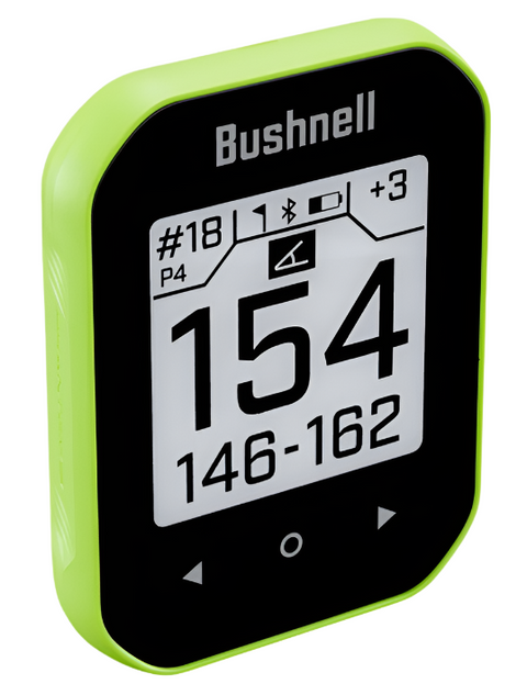 Bushnell Phantom 3 Slope in bright green colour,  with the big number distances showing on the screen