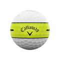 The Callaway 2024 Chrome Soft 360° Golf Ball | Yellow Stripe features a bold yellow alignment stripe with black lines and logo for high visibility and improved alignment on the course.