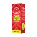 A red and yellow Callaway 2024 Chrome Soft 360° Triple Track Golf Balls box features a hexagonal window displaying a yellow ball with alignment markings and prominent Callaway branding on the front.