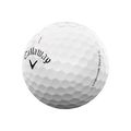 White Callaway Chrome Soft golf ball angled to show the Chrome Soft side stamp